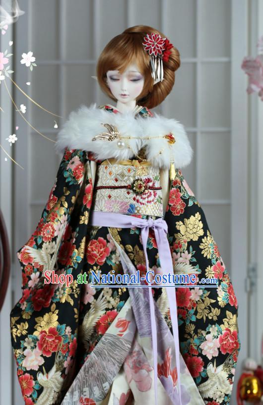 Japanese Traditional Princess Kimono Dress Complete Set for Women Girls Children Adults