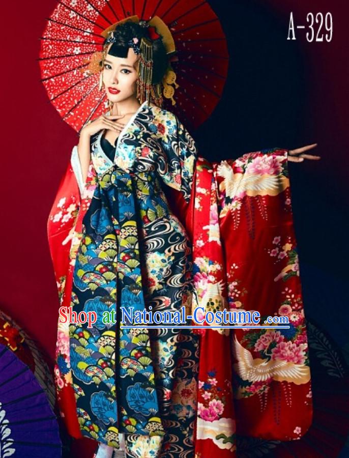 Japanese Traditional Geisha Kimono Dress Complete Set for Women Girls Children Adults