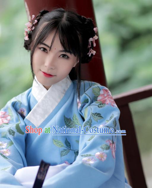 Chinese Ancient Ming Dynasty Hanfu Clothing and Hair Jewelry Complete Set for Women and Girls