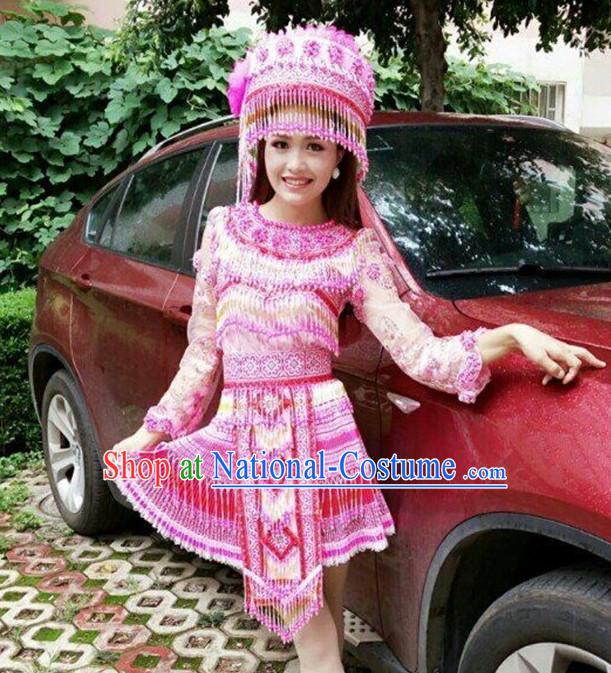 Chinese Traditional Miao Minority Princess Queen Empress Clothes and Headwear Complete Set for Women