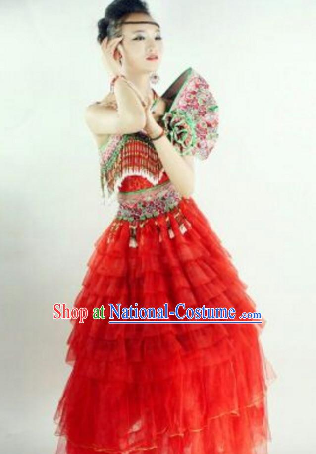 Chinese Traditional Miao Minority Princess Queen Empress Clothes and Headwear Complete Set for Women