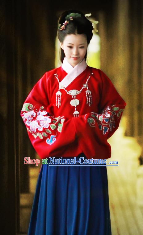 Chinese Traditional Ancient Ming Dynasty Outfits Clothing Garments and Hair Jewelry Complete Set for Women