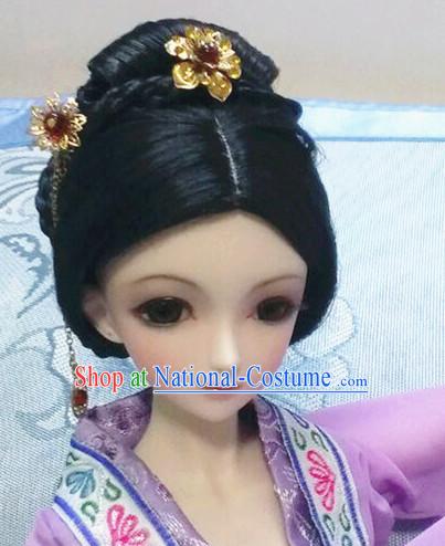 Ancient Chinese Black Long Hair Wigs and Jewelry for Women