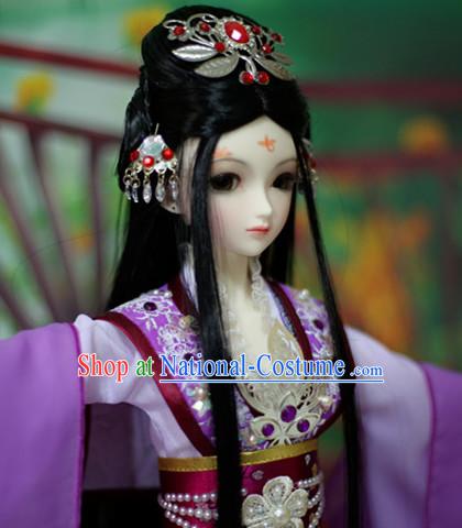 Ancient Chinese Black Long Hair Wigs and Jewelry for Women