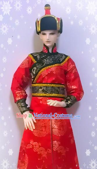 Chinese Ancient Mongolian Prince Clothing and Hat Complete Set for Men Boys Adults Children