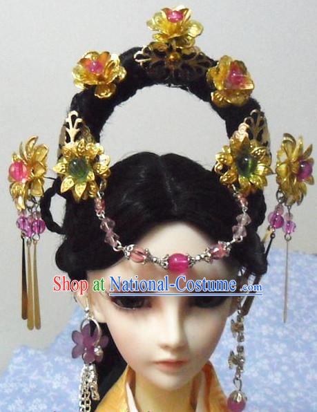 Ancient Chinese Style Princess Black Hair Wigs and Accessories for Women Girls Adults Kids