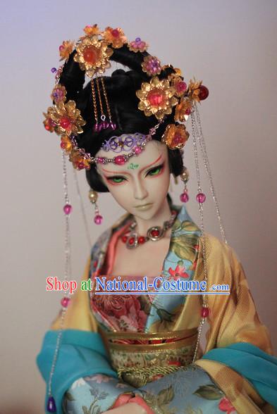 Ancient Chinese Style Princess Empress Queen Black Hair Wigs and Accessories for Women Girls Adults Kids