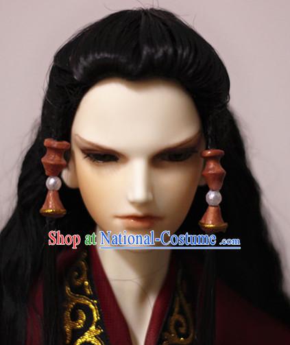 Ancient Chinese Style Prince Emperor Long Black Wigs and Accessories for Men Boys Adults Kids