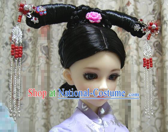 Ancient Chinese Style Prince Empress Long Black Wigs and Accessories for Women Girls Adults Children