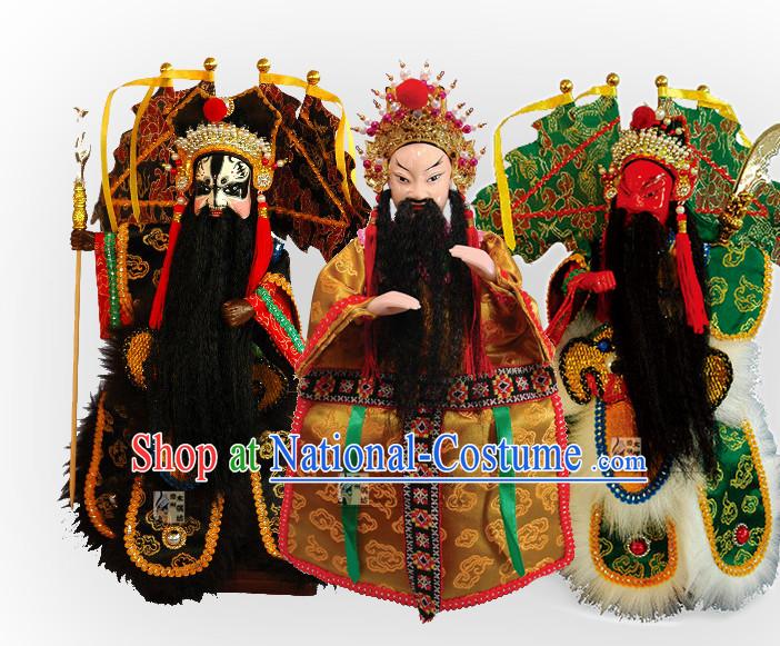 Traditional Chinese Ancient Handmade Liu Bei Zhang Fei Guan Yu Glove Puppets Hand Marionette Puppet Hand Puppets 3 Sets