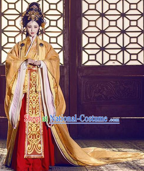 Ancient Chinese Empress Queen Princess Hanfu Clothes and Hair Accessories Complete Set