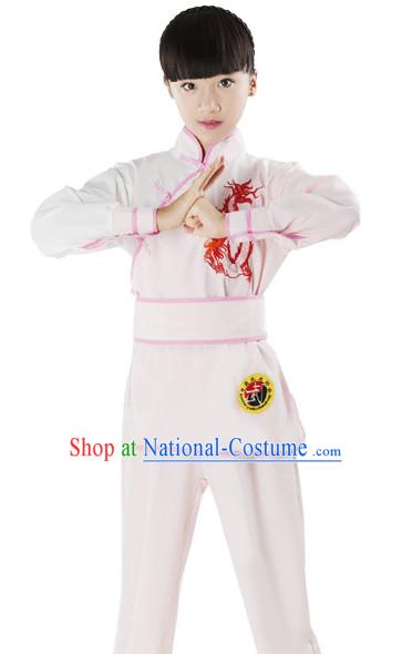 Chinese Traditional Kung Fu Costume Wing Chun Apparel Taiji Uniform for Kids Girls Boys