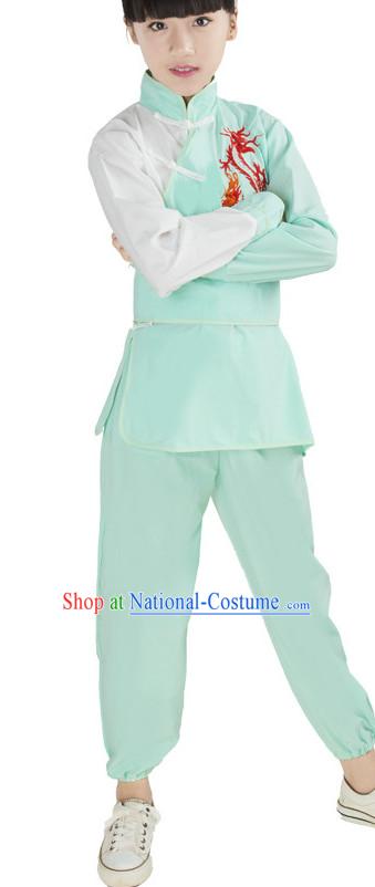 Chinese Traditional Kung Fu Costume Wing Chun Apparel Taiji Uniform for Kids Girls Boys