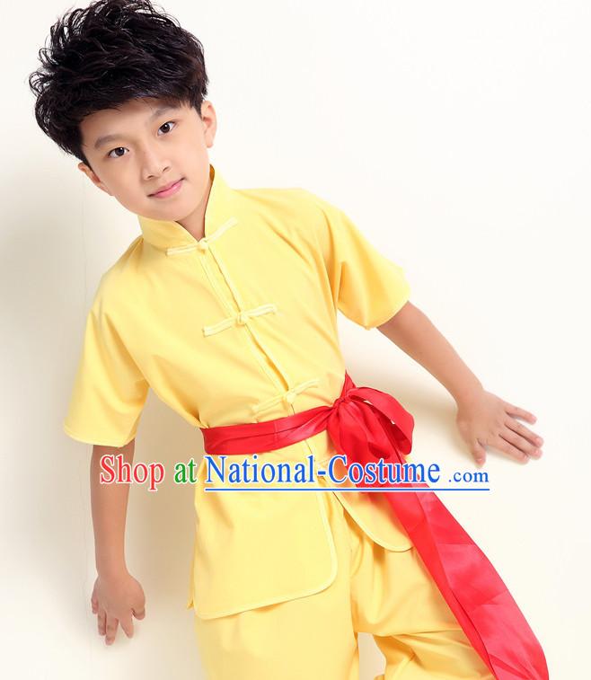 Chinese Traditional Kung Fu Costume Wing Chun Apparel Taiji Uniform for Kids Girls Boys