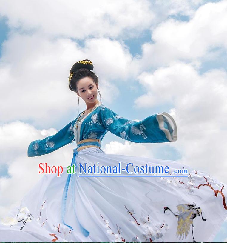 Ancient Chinese Han Dynasty Clothing and Headpieces Complete Set for Women or Girls