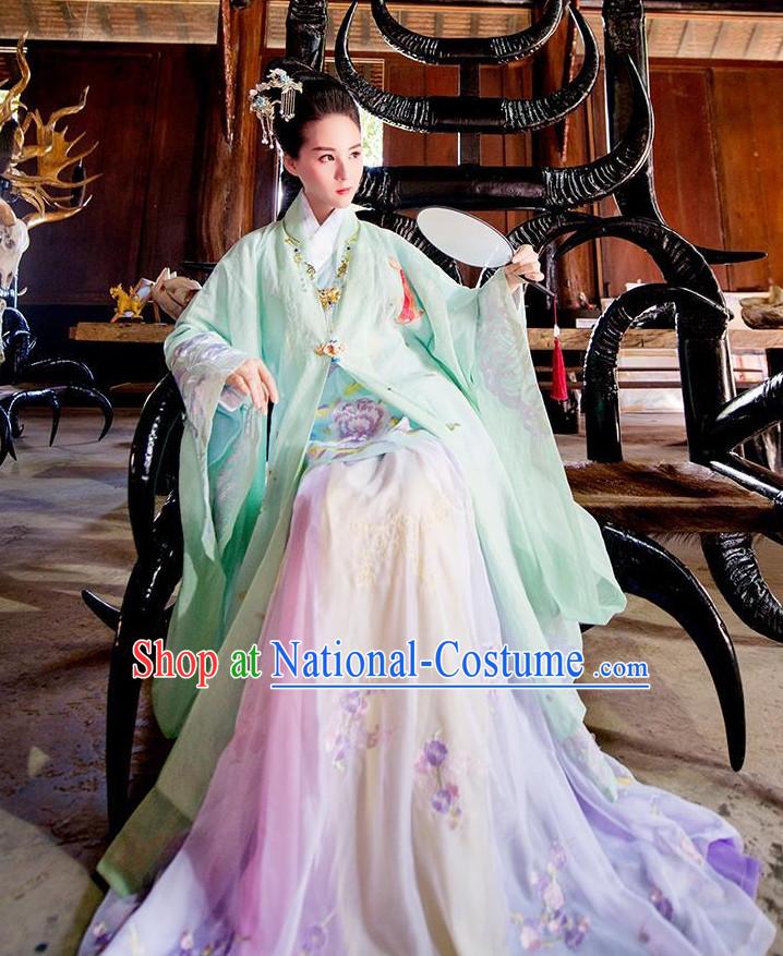 Ancient Chinese Ming Dynasty Princess Empress Queen Embroidered Clothing and Headpieces Complete Set for Women or Girls