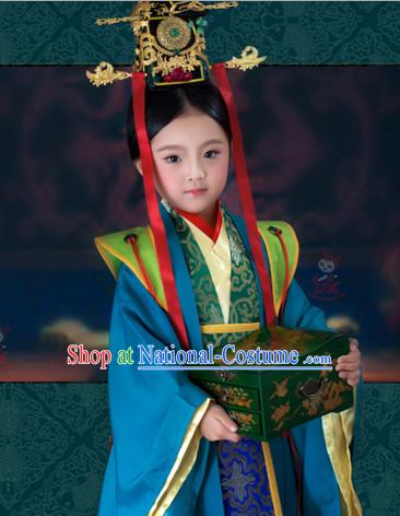 Chinese Ancient Han Dynasty Princess Empress Queen Clothing and Hair Accessories Complete Set for Women or Kids