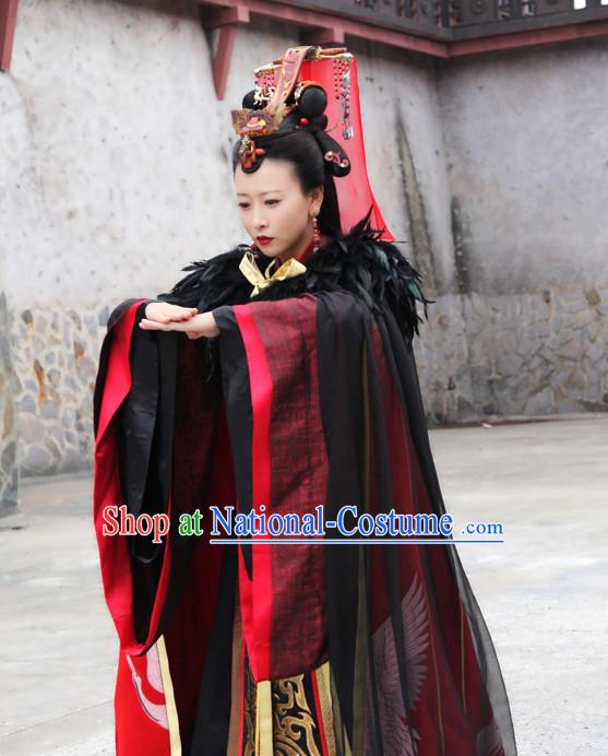 Chinese Ancient Empress Queen Clothing and Hair Accessories Complete Set for Women or Kids