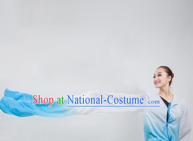 White to Blue Color Transition Chinese Classical Water Sleeves Long Sleeves Dancing Costume for Women or Girls