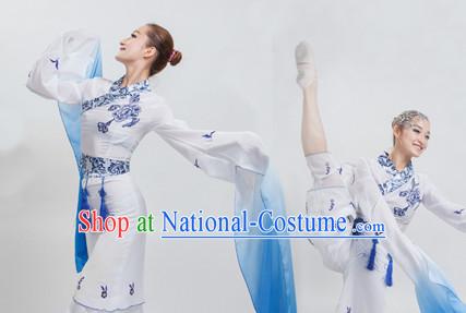 White to Blue Color Transition Chinese Classical Water Sleeves Long Sleeves Dancing Costume for Women or Girls