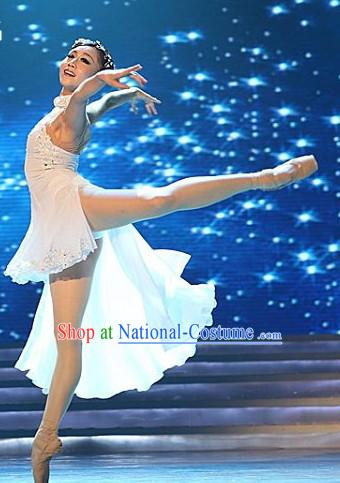 Professional Chinese White Ballet Dance Costume for Women Girls Adults Kids