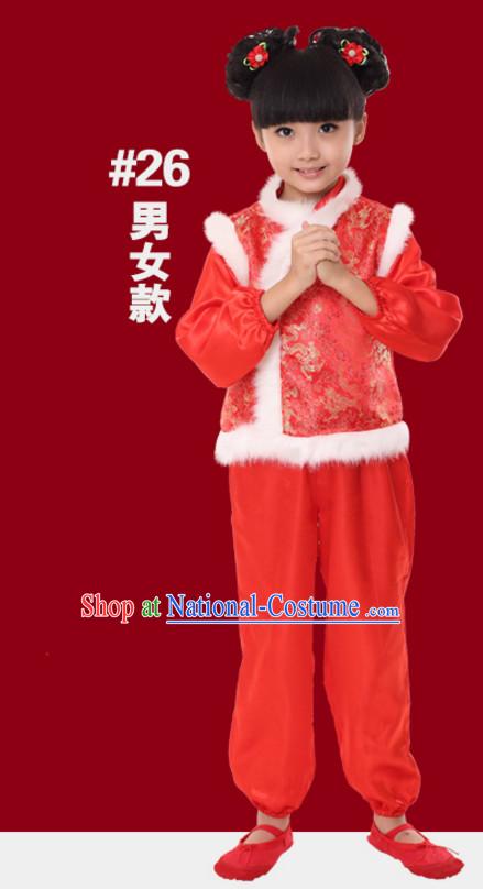 Chinese Traditional New Year Dance Costume for Girls Kids Children