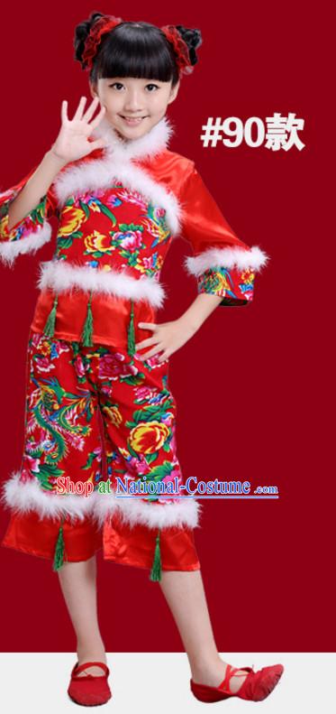 Chinese Traditional New Year Dance Outfits for Girls Kids Children