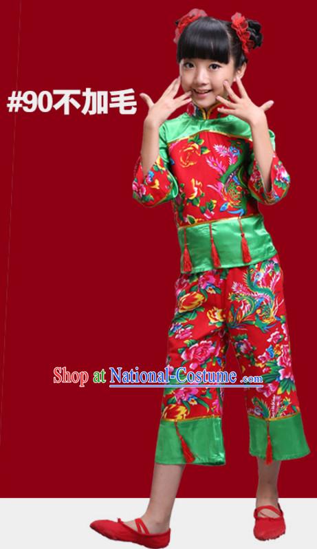 Chinese Traditional New Year Dance Outfits for Girls Kids Children