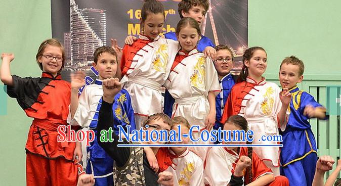 Top Embroidered Mandarin Tai Chi Taiji Martial Arts Competition Uniforms Dresses Suits Outfits for Kids Children Boys Girls