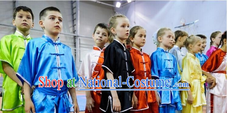 Top Mandarin Tai Chi Taiji Martial Arts Competition Uniforms Dresses Suits Outfits for Kids Children Boys Girls