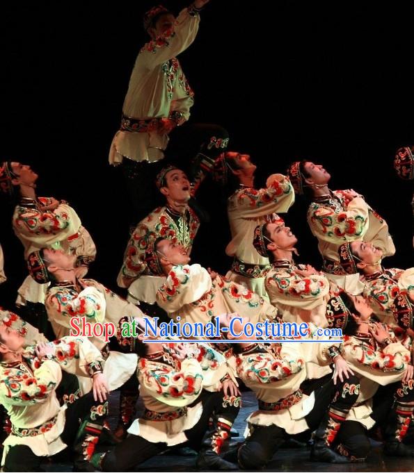 Chinese Folk Dance Costume and Headpieces for Men