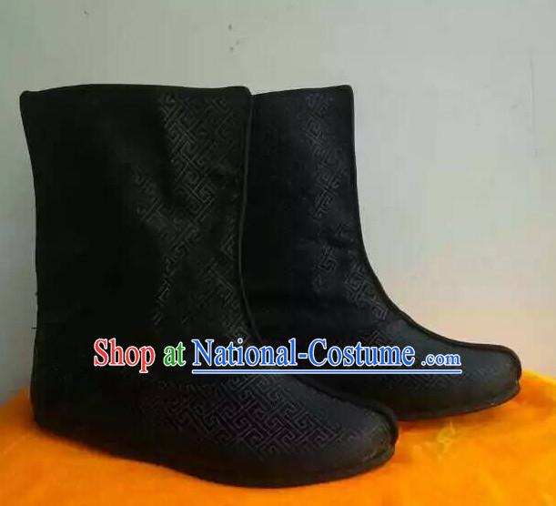 Asian Chinese Film Handmade Ancient Black Boots for Men Boys Adults Children