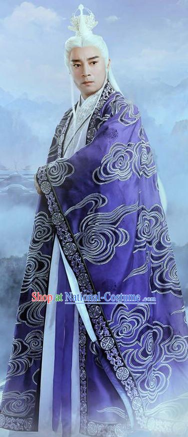 Ancient Chinese Taoist Clothing and Hair Jewelry Complete Set for Men