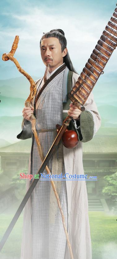 Ancient Chinese Swordsman Knight Clothing and Hair Jewelry Complete Set for Men