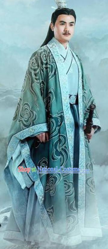 Ancient Chinese Swordsman Knight Clothing and Hair Jewelry Complete Set for Men