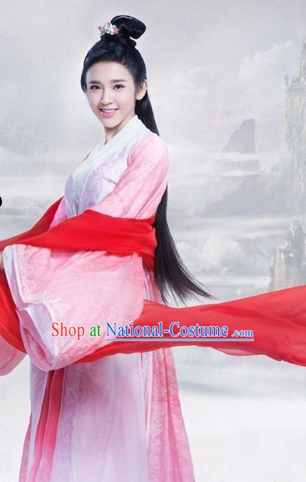 Ancient Chinese Fairy Costumes and Hair Jewelry Complete Set for Women Girls