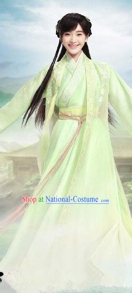 Ancient Chinese Fairy Costumes and Hair Jewelry Complete Set for Women Girls