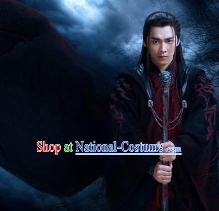 Ancient Chinese Knight Costumes and Hair Jewelry Complete Set for Men Adults Boys Kids Youth Children