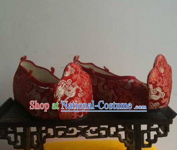 High Heel Handmade Ancient Traditional Chinese Male Emperor Wedding Handmade and Embroidered Hanfu Lotus Shoes China Shoes for Men or Boys