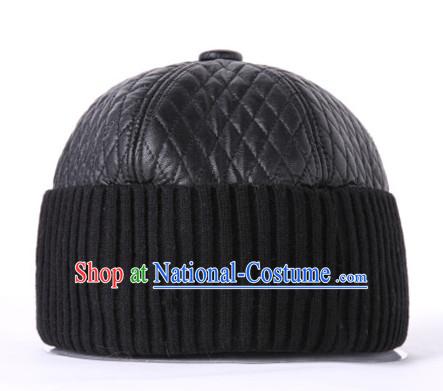 Top Traditional Chinese Black Leather Hat for Men