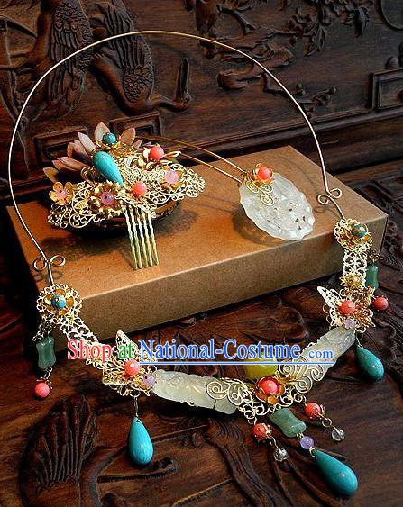 Handmade Ancient Chinese Imperial Royal Empress Princess Empress Necklace and Hair Accessory