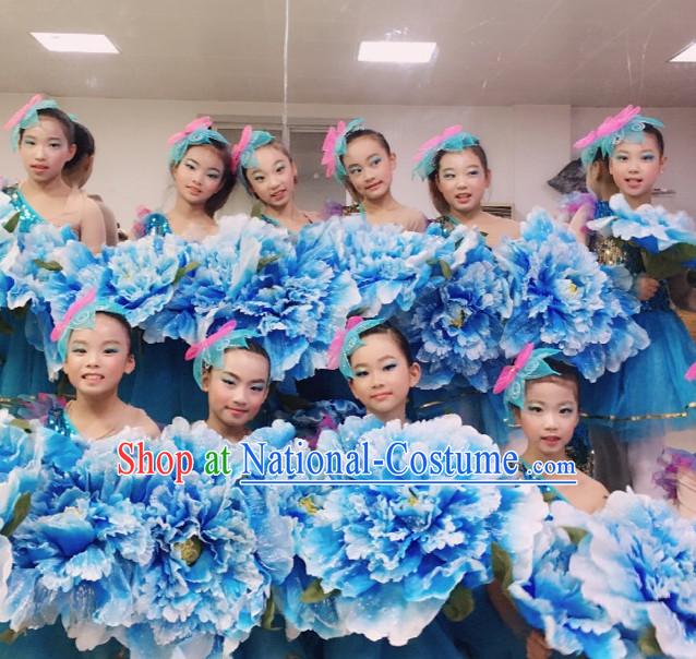 0.6 Meter Blue Large Chinese Peony Flower Dance Props for Adults or Kids