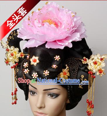 Tang Dynasty Asian Ancient Classical Empress Hairpins Hair Accessories and Wig Set