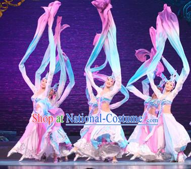 Ancient Chinese Classical Long Sleeves Dance Costumes and Headdress Complete Set for Women or Girls