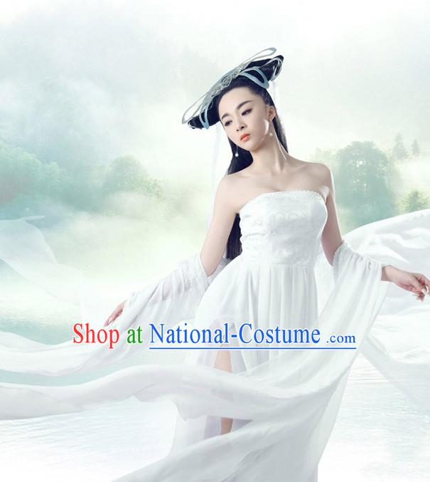 Chinese Ancient Fairy Costume and Hair Jewelry Complete Set for Women