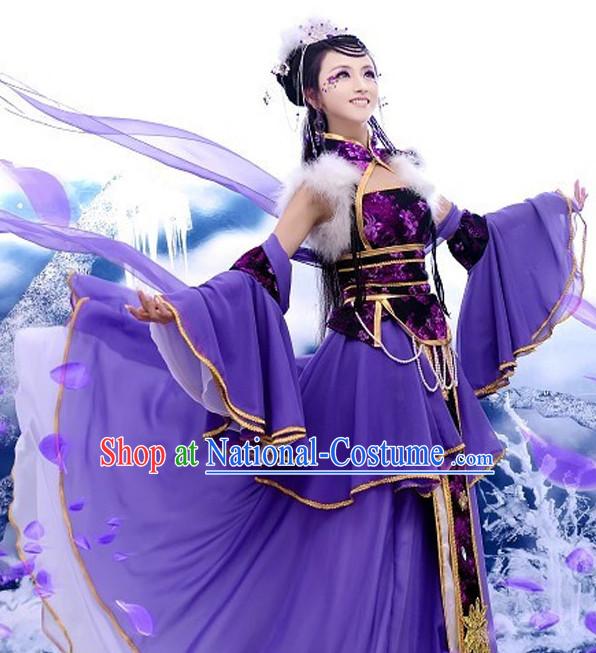 Chinese Ancient Purple Princess Cosplay Costume and Headdress Complete Set for Women