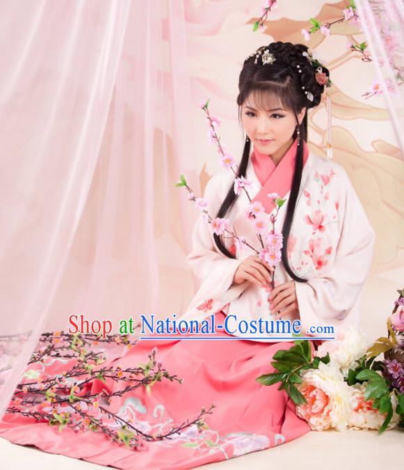 Chinese Ancient Song Dynasty Hanfu Dresses and Headdress Complete Set for Women