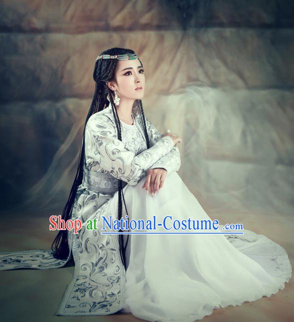 Chinese Ancient Swordswoman Costumes and Hair Jewelry Complete Set for Women