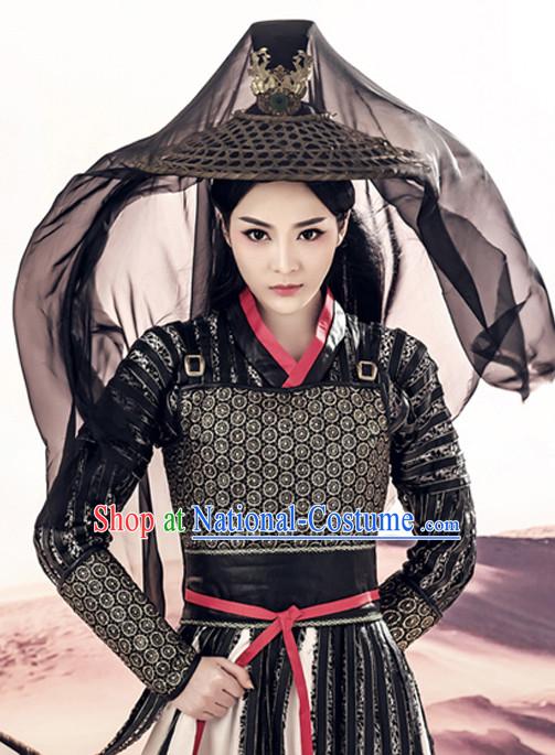 Chinese Ancient Knight Costumes and Hair Accessories Complete Set for Men and Women