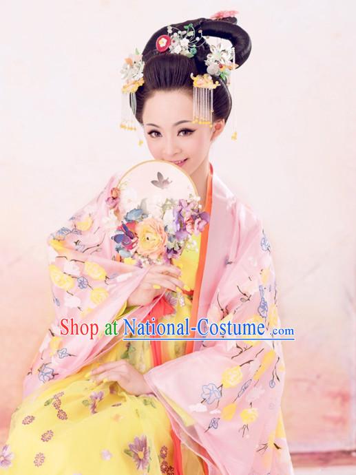 Chinese Ancient Princess Queen Dresses and Hair Jewelry Complete Set for Women